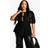 boohoo Womens Plus Crinkle Tie Front Puff Sleeve Smock Top - Black