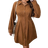 Shein Vcay Plus Size Cinched Waist V-Neck Shirt Dress Casual Vintage Dress For Fall/Winter