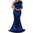 Shein Belle Plus Size Asymmetrical Neck Elegant Satin Formal Evening Dress With Bowknot Detail, Navy (Highly Decorated)