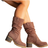 Shein 2024 Autumn/Winter New Fashion Casual Riding Boots, Western Cowgirl Boots with Round Toe in, Chunky Heel, Retro Tone Suitable for Any Occasion with Thick Sole and Mid Calf, Suitable for Casual, Office, Home Use