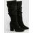 boohoo Wide Fit Faux Suede Slouchy Block Heel Boots - Black