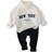 Shein Baby Girl Cute Autumn/Winter Letter Printed Stand Collar Fluffy Top & Elastic Waist Long Pants Set