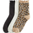 H&M Overlock Detail Socks 3-pack - Beige/Leopard Print