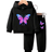 Shein Baby Girl Sparkly Butterfly Print Fleece Hooded Sweatshirt And Pants Set, Casual Fashion Autumn/Winter