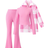 Shein Tween Girl 3pcs Pink Outfit Set: Plaid Lapel Long Sleeve Jacket & Solid Turtleneck Long Sleeve Tee & Solid Flare Leg Pants