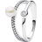 Pandora Treated Freshwater Cultured & Pavé Double Band Ring - Silver/Pearl/Transparent