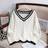 Shein Tween Girl V-Neck Striped Cable Knit Sweater - White/Black