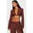 PrettyLittleThing Twist Detail Long Sleeve Cropped Blazer - Chocolate Brown