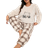Shein Plus Size Women's Fleece Pajamas Set, Winter Dotted Pattern Embroidered Bear Decor Crew Neck Lounge Wear