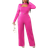 Shein BamGleam Shien Slayr Stretch Round Neck Long Sleeves Jumpsuit-Magenta