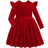 Shein Little Girls Solid Red Velvet Knit A-line Dress with Ruffle Trim Elegant Long Sleeve Cake Dress Great for Casual Daily Wear to School in Fall Winter Christmas Party