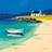 Pertemba Anthony Barber Hebridean Fishermans Cottage Blue/Green/Cream Wall Decor 40x40cm