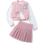 Shein Teen Girls Letter Embroidery Baseball Jacket And Pleated Skirt Set