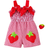 Shein Baby Girl Summer Overalls Romper With Bow Detail Decoration And Strawberry Patchwork Gingham Shorts, For Christmas