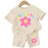 Shein Baby Girl's Casual And Simple Flower Printed Short Sleeve T-Shirt And Shorts Set, Suitable For Summer