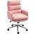 Homcom Upholstered Desk With Height Adjustable Pink Office Chair