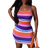 Shein Slaydiva Casual Sling Colorful Striped Imitation Pit Fabric All-Over Printed Mini Tight Dress Women's Dress,Summer Dresses For Women