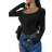 Shein BASICS Women's Casual Solid Color Black Knit Scoop Neck Long Sleeve Slim Fit T-Shirt, Upgraded Thermal Fabric, Fleece Lined Without Bulkiness, Slim Fitted Stretch Undershirt Tee Blouse For Fall And Winter