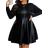 Shein CURVE+ Plus Size Autumn/Winter Long Sleeve Zipper PU Patchwork Casual Motorcycle Vintage Black Dress, Plus Size Loose Fit
