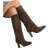 Shein Black, Fashion Women Suede Pointed Toe Slip-On High Heel Boots In Coffee Brown, Khaki, Black, Elegant Western-Style Mid-Calf Boots For Parties, School, Casual Wear