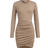 Shein Tween Girls Casual Crew Neck Asymmetric Apricot Mini Dress