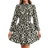 Shein French Elegant Pleated Front Fashion Leopard Print Long Sleeve Dress With Waist Belt
