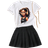 Shein Tween Girls Cartoon Girl Pattern Printed Short Sleeve T-Shirt And Solid Color Pleated Skirt Set