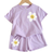 Shein pcsSet Summer Purple Flower Print Smile Face Pattern TShirt And Shorts Outfit For Young Girls