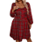 Shein Plus Womens Casual Plaid Bow Tie VNeck Lantern Sleeve Dress SpringSummer
