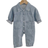 Shein Autumn Infant Baby Unisex Denim Turndown Collar Bear Embroidered Long Sleeve SnapUp Romper