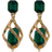 Shein 2pcs Geometric Green Gemstone & Diamond Drop Earrings For Women