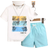Shein Young Boy Casual Tropical Letter Print Short Sleeve T-Shirt And Shorts Summer Set