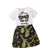 Shein Young Girl Letter Character Printed Short Sleeve TShirt And Camo Cargo Skirt Set