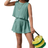 Shein pcsSet Young Girl Woven Solid Color Crew Neck Sleeveless Top And Woven Solid Color Loose Shorts Set