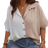 Shein Plus Women Color Blocking Batwing Sleeve Casual Loose Shirt With TurnDown Collar For Summer