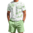 Shein Piece Mens Summer Vacation Palm Tree Print Crew Neck Short Sleeve Casual TShirt And Drawstring Waist Shorts Set