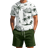 Shein Mens Summer Palm Tree Printed Short Sleeve TShirt And Drawstring Waist Shorts Vacation Set