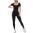 Shein Yoga Fashion Short Sleeve Bodysuit Black L,M,S
