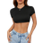 Shein Casual Simple Solid Color Round Neck Cropped Slim Fit Womens TShirt Black Crop Top