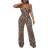 Shein Street Style Deep V Neck Leopard Print Backless Halter Umitard Jumpsuit With Kerchief
