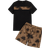 Shein Herr Tropiska Tryck Frgblock Stickad Tshirts Och Dragsko Midjan Shorts Set