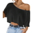 Shein Black Knit Loose OffShoulder Top With Wide Collar For Women