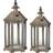 Benjara Brown Temple Design Wooden Lantern with Glass Panels Set of 2