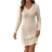 Shein VNeck Waist Gathered ALine Flare Dress Textured Knit Casual Work Appropriate Warm Winter Sweater Dress For Women