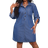 Shein Plus Size Denim Long Sleeve Shirt Dress - Casual Blue