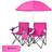 Costway Portable Double Camping Chair with Umbrella and Ice Bag Pink