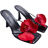 PrettyLittleThing Black Croc PU Red Flower Square Toe Heeled Mules