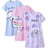 Shein pcsSet Tween Girls Simple Cute Animal Print Short Sleeve Nightdress Pajama Set Light Pink Light Purple Light Blue