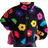 Shein Young Girl Knitted Plush Colorful Floral Stand Collar Loose Casual Jacket With Faux Fur
