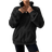 Shein Half Zip Drop Shoulder Teddy Sweatshirt - Black